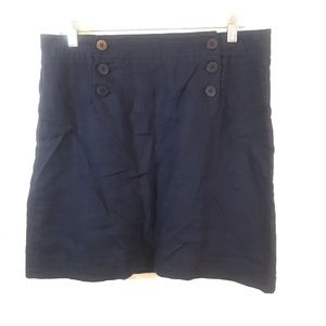 Max Studio Navy Blue Button Detail Linen Skirt